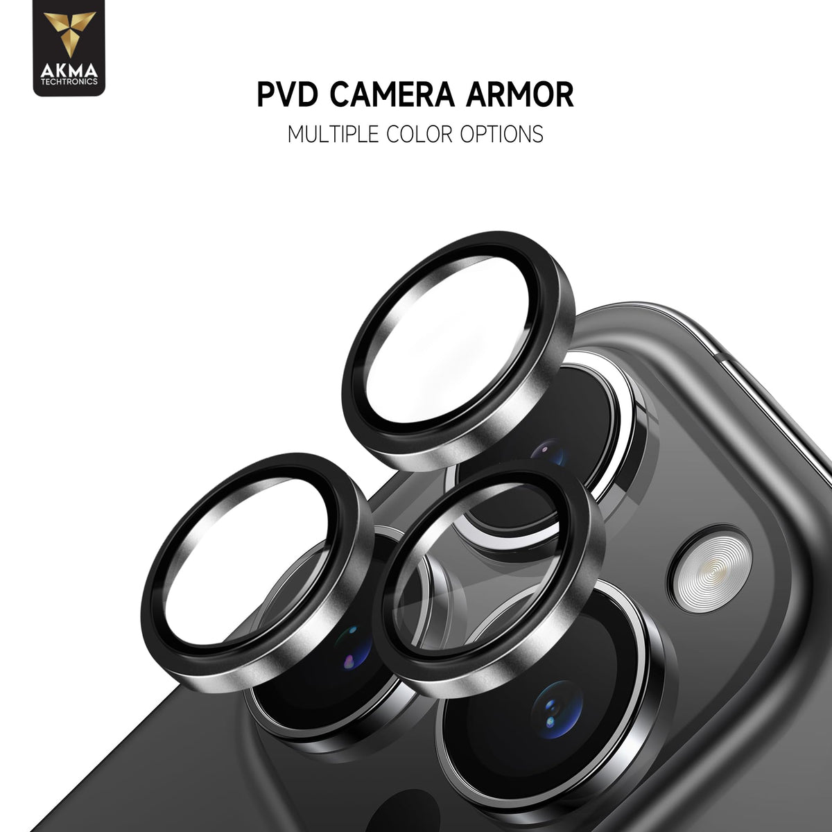 AKMA PVD Camera Lens Protector for iPhone – 9H Hardness Aviation Aluminum Armor Glass, HD Clarity, Case Friendly, Anti-Scratch & Easy Auto-Alignment Installation Kit (Black, iPhone 16/16 Plus) - Silver