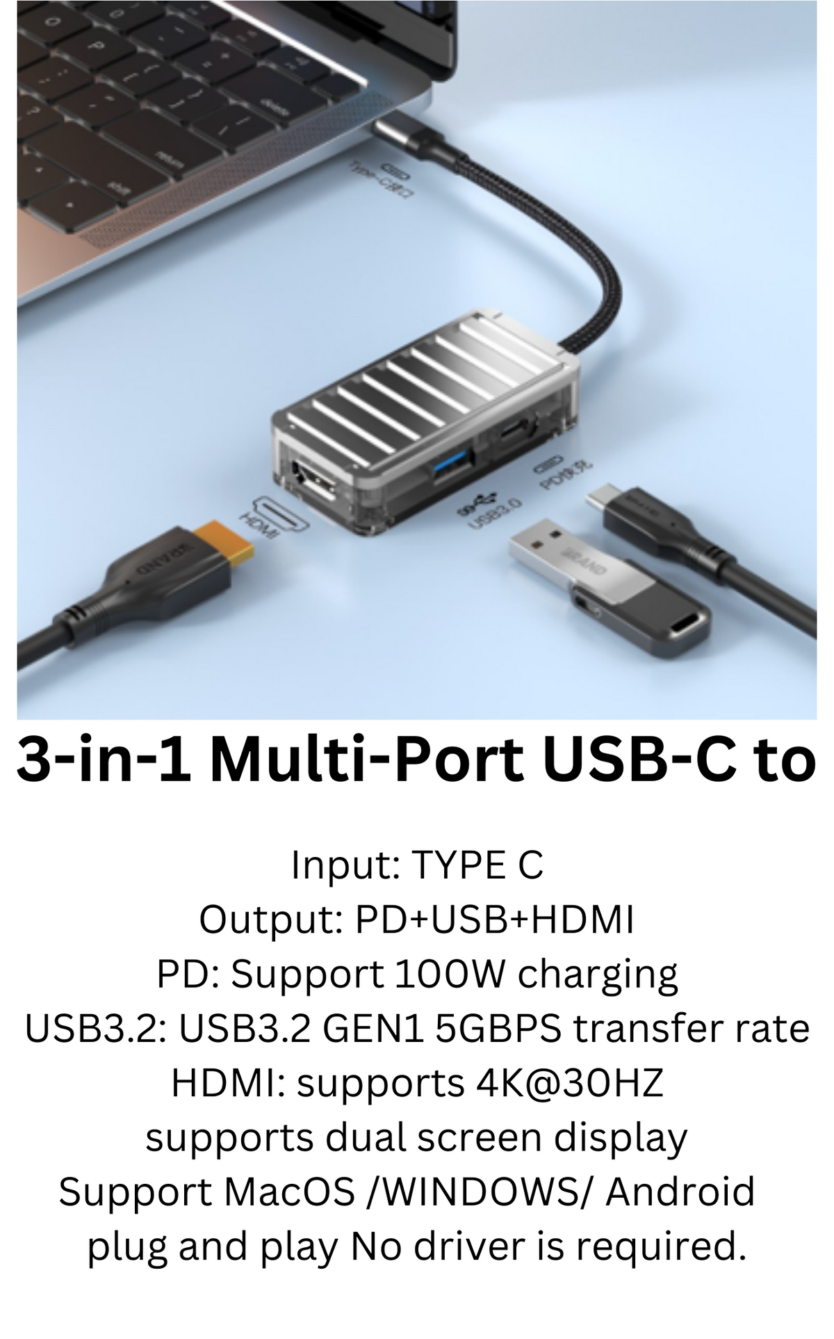 3 in 1 Multi Port Hub