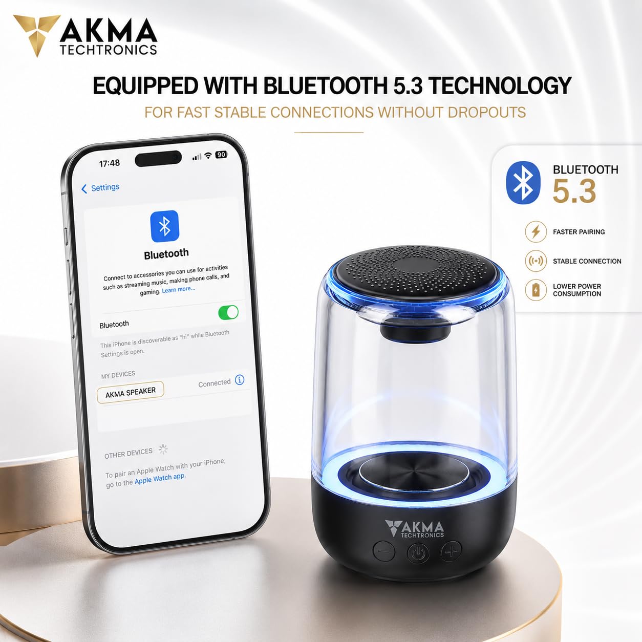 Studio Mini Portable Bluetooth Speaker - Transparent Wireless Speaker with Bluetooth 5.3, Powerful Bass, 360° Clear Sound & Ambient LED Lights, Built-in Mic, Supports TF Card & USB Flash Drive