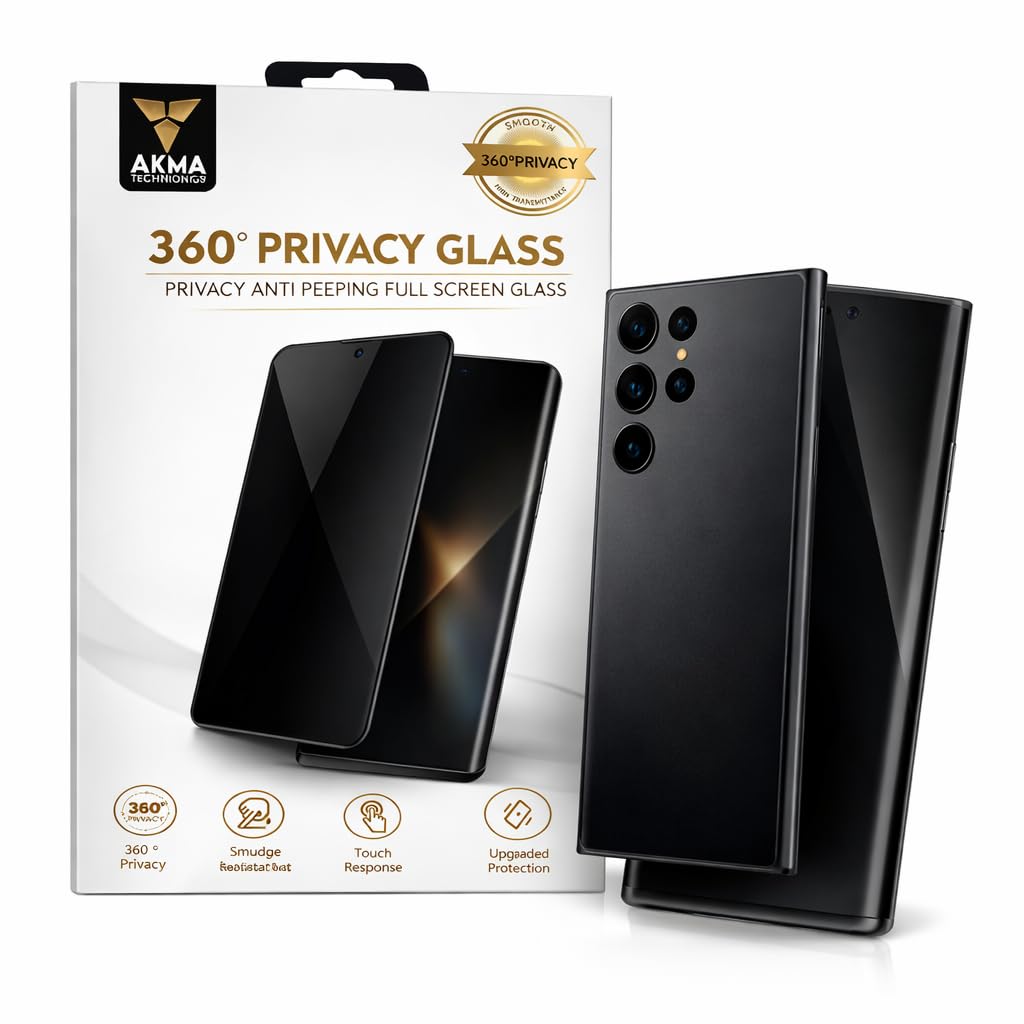 360° Privacy Tempered Glass For Samsung S24 Ultra | 4-Way Anti-Spy Screen Protector | 9H Hardness, Military-Grade Protection | Anti-Fingerprint, Bubble-Free, Case Friendly Screen Guard (For Samsung S24 Ultra)