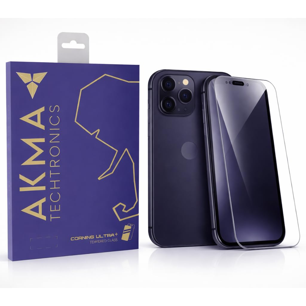 AKMA Corning Ultra Tempered Glass Screen Protector for iPhone 15 Pro Max – Original Corning Screen, 9H Hardness, Ultra HD Clear, 50 KG Pressure Resistant, Anti-Explosion, Anti-Scratch, Anti-Fingerprint, Bubble-Free