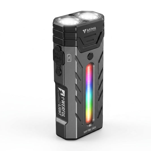 Powerful Tactical LED Flashlight 5200 Lumens, High Power Rechargeable Dual-Core LED Spot & Flood Light, 5600mAh Battery, RGB Ambient Side Light, Two-Way Pocket Clip & Strong Magnetic Base