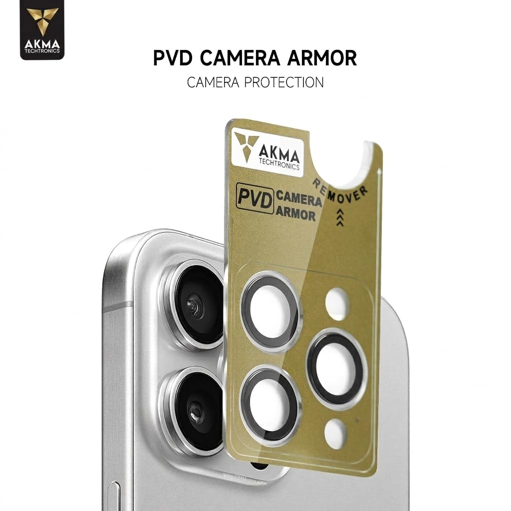AKMA PVD Camera Lens Protector for iPhone – 9H Hardness Aviation Aluminum Armor Glass, HD Clarity, Case Friendly, Anti-Scratch & Easy Auto-Alignment Installation Kit (Black, iPhone 15/15 Plus) - Yellow