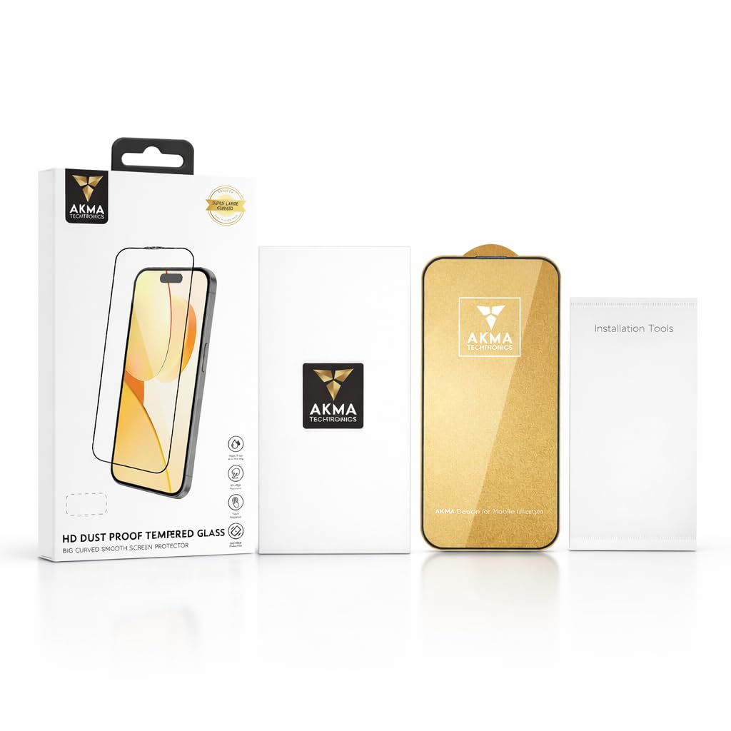 AKMA HD Dustproof Clear Glass Screen Protector for iPhone 16 Pro Max – 9H Hardness, Ultra Clear Display, 92% Transparency, 9D Curved Edge, Full Coverage, Anti-Scratch, Smooth Touch Response