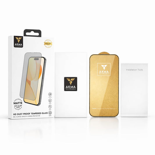 AKMA HD Dustproof Matte Glass Screen Protector for iPhone 15/16 – Anti-Glare Display, Anti-Reflection Coating, 9H Hardness, 9D Curved Edge, Anti-Scratch, Smooth Touch Response, Full Coverage