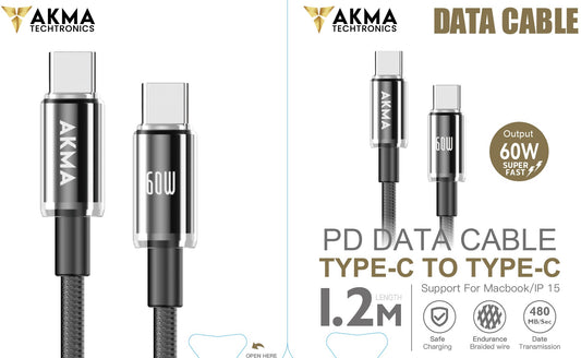 60W Type C to Type C CABLE - Braided - 1.2M