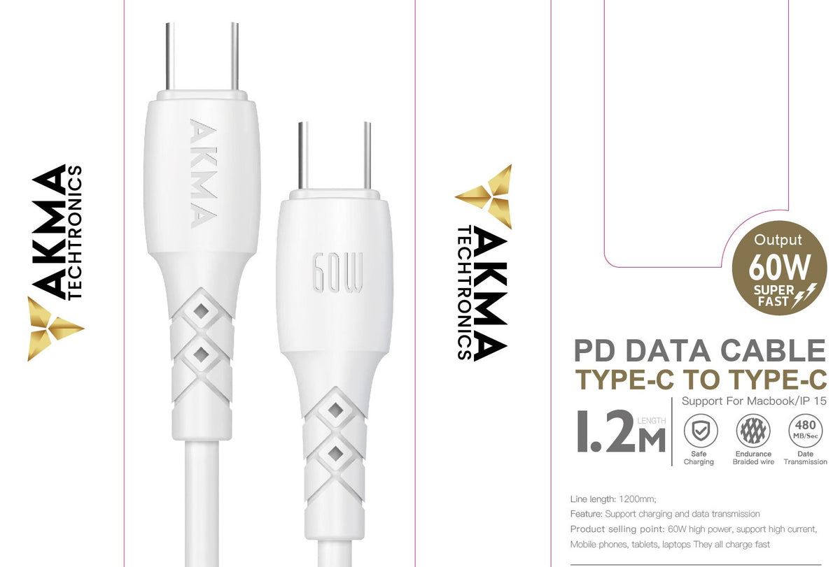 60W Type C to Type C CABLE - Silicon - 1.2M