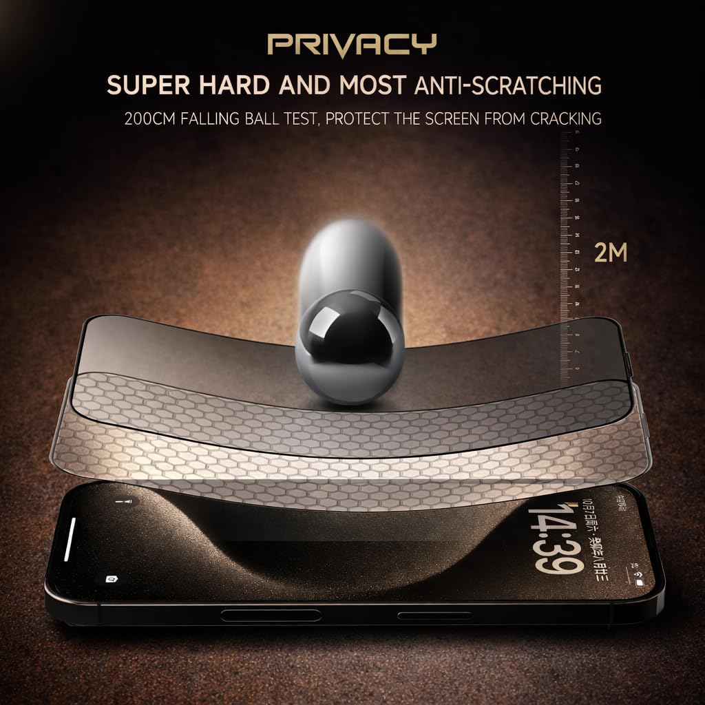 AKMA Techtronics 5X Privacy Tempered Glass Screen Protector for iPhone 15 Plus /16 Plus – Extreme Privacy, HD Anti-Spy, Super Hard Anti-Scratch, 5-Layer Reinforced Protection, Anti-Fingerprint, Ultra-Smooth Touch