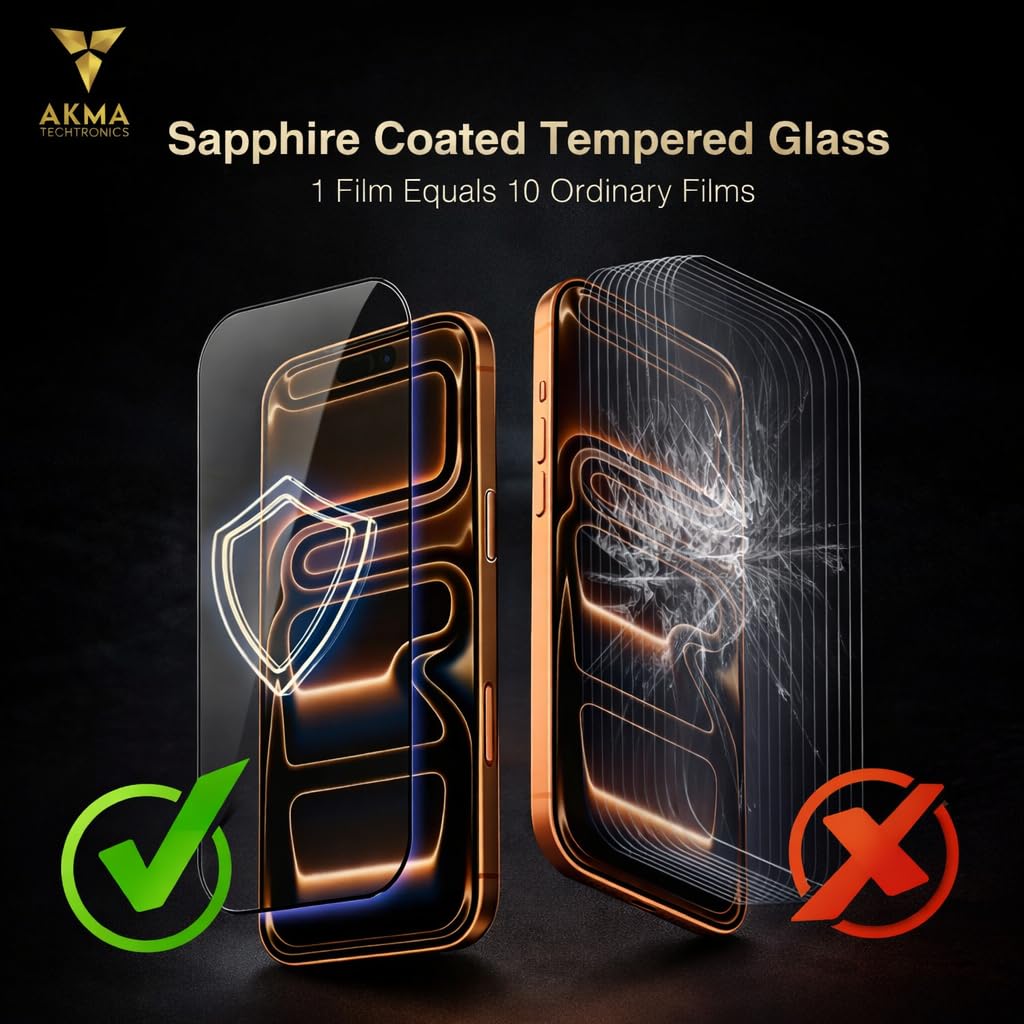 AKMA Sapphire Coated Tempered Glass Screen Protector for iPhone 17 Air | Original Sapphire Plating, 3X Scratch Resistance, 45KG Edge Resistance, Explosion Proof, 93% HD Clarity, Anti-Fingerprint Glass