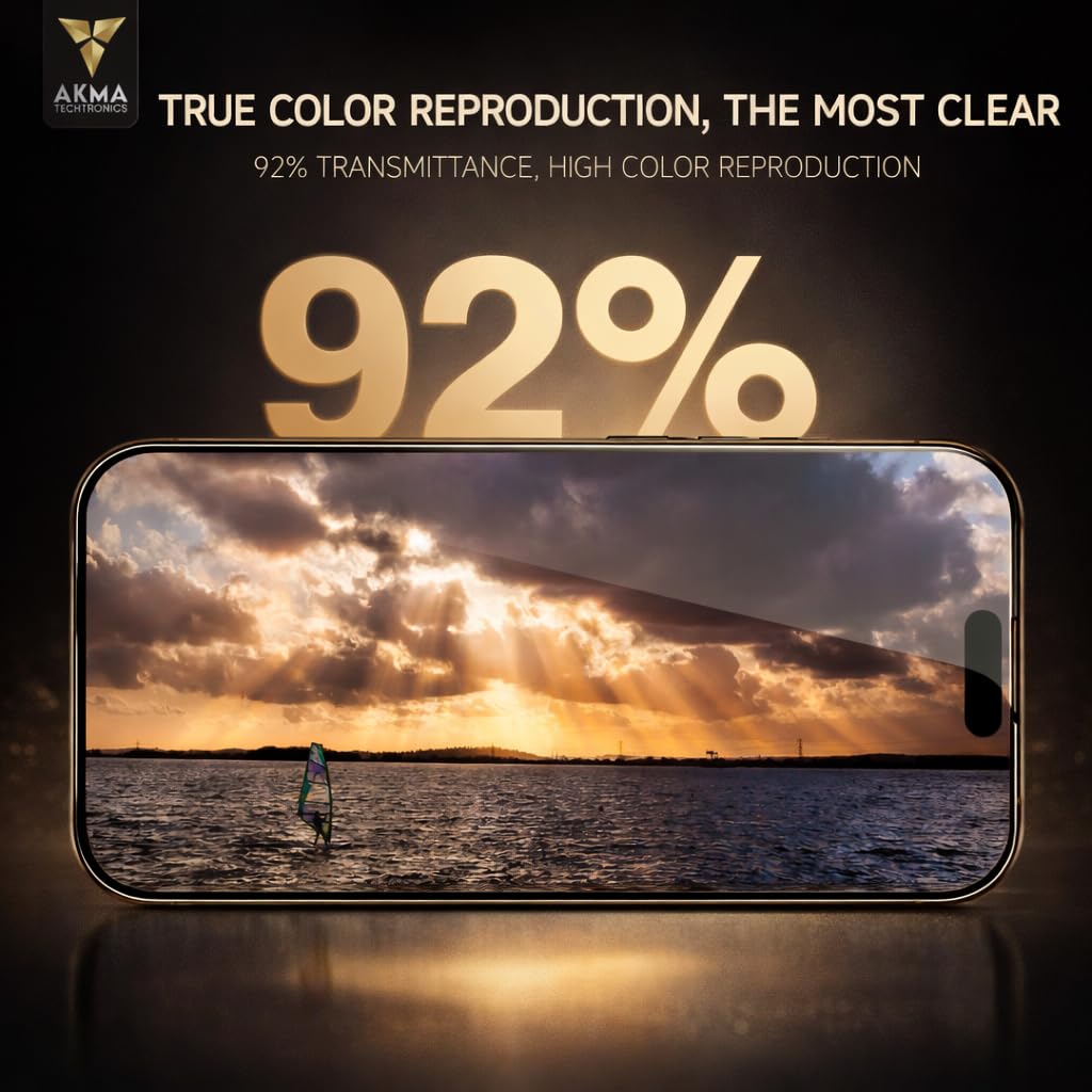 AKMA HD Dustproof Clear Glass Screen Protector for iPhone 16 Pro /17 – 9H Hardness, Ultra Clear Display, 92% Transparency, 9D Curved Edge, Full Coverage, Anti-Scratch, Smooth Touch Response