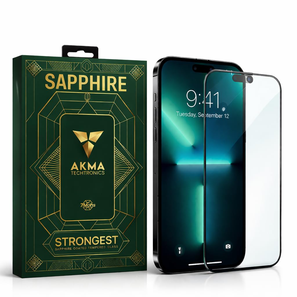 AKMA Sapphire Coated Tempered Glass Screen Protector for iPhone 17 Pro Max | Original Sapphire Plating, 3X Scratch Resistance, 45KG Edge Resistance, Explosion Proof, 93% HD Clarity, Anti-Fingerprint Glass
