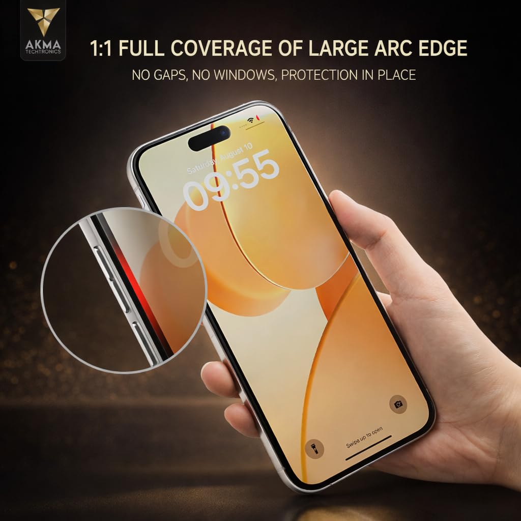 AKMA HD Dustproof Clear Glass Screen Protector for iPhone 16 Pro /17 – 9H Hardness, Ultra Clear Display, 92% Transparency, 9D Curved Edge, Full Coverage, Anti-Scratch, Smooth Touch Response