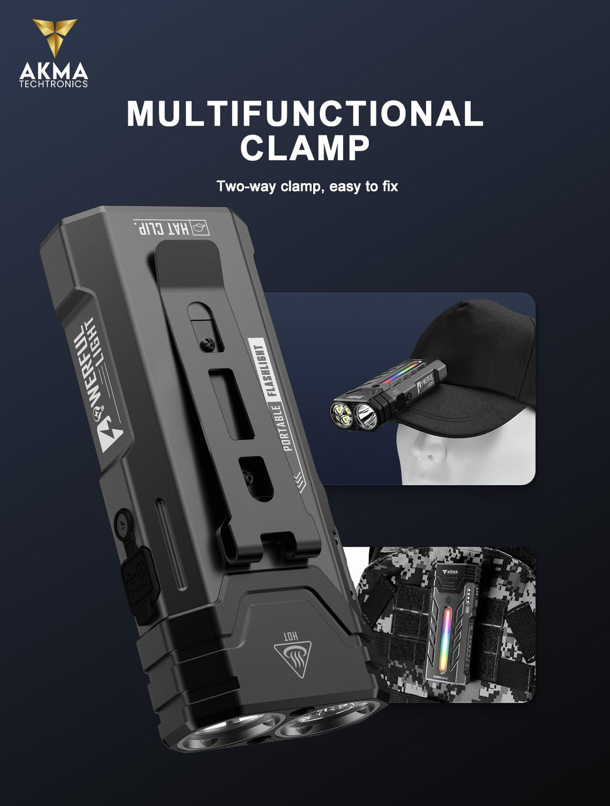 Powerful Tactical LED Flashlight 5200 Lumens, High Power Rechargeable Dual-Core LED Spot & Flood Light, 5600mAh Battery, RGB Ambient Side Light, Two-Way Pocket Clip & Strong Magnetic Base