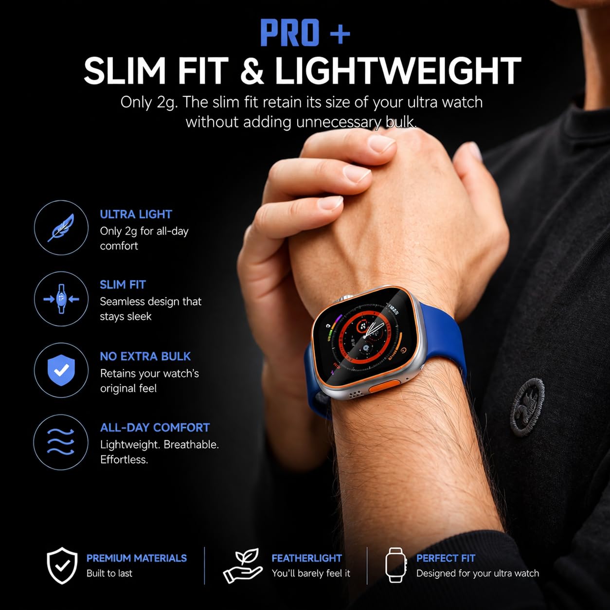 AKMA PRO+ 49MM Apple Ultra Watch 3/2/1 Tempered Glass Screen Protector (Metal border - ORANGE) – Aluminium Alloy Edge, 9H Hardness, Anti-Scratch, Ultra Clear HD, Sensitive Touch Technology, Easy Install - Silver