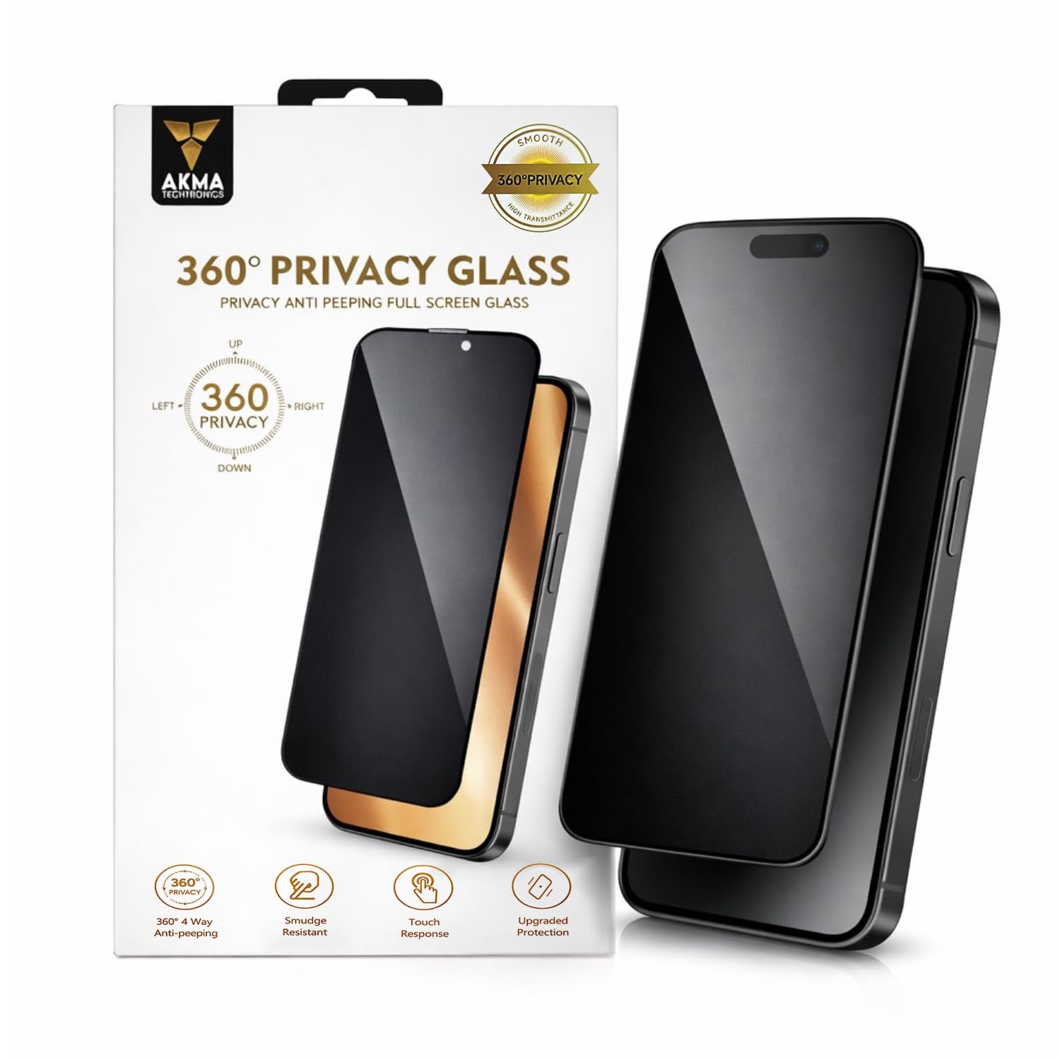 AKMA TECHTRONICS 360° Privacy Tempered Glass For iPhone 17 Air | 4-Way Anti-Spy Screen Protector | 9H Hardness, Military-Grade Protection | Anti-Fingerprint, Bubble-Free, Case Friendly Screen Guard