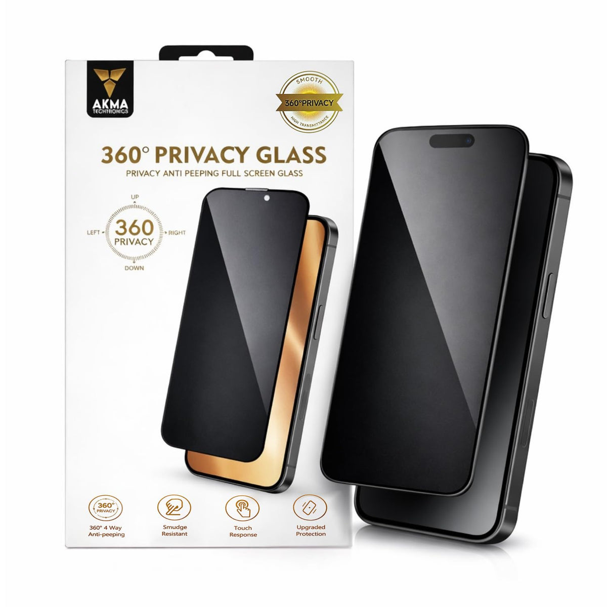 360° Privacy Tempered Glass For iPhone 16 Pro Max | 4-Way Anti-Spy Screen Protector | 9H Hardness, Military-Grade Protection | Anti-Fingerprint, Bubble-Free, Case Friendly Screen Guard