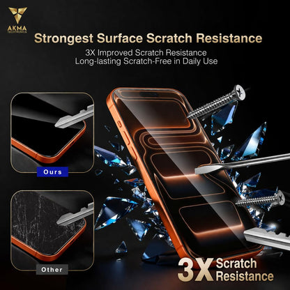 AKMA Sapphire Coated Tempered Glass Screen Protector for iPhone 17 /16 Pro | Original Sapphire Plating, 3X Scratch Resistance, 45KG Edge Resistance, Explosion Proof, 93% HD Clarity, Anti-Fingerprint Glass