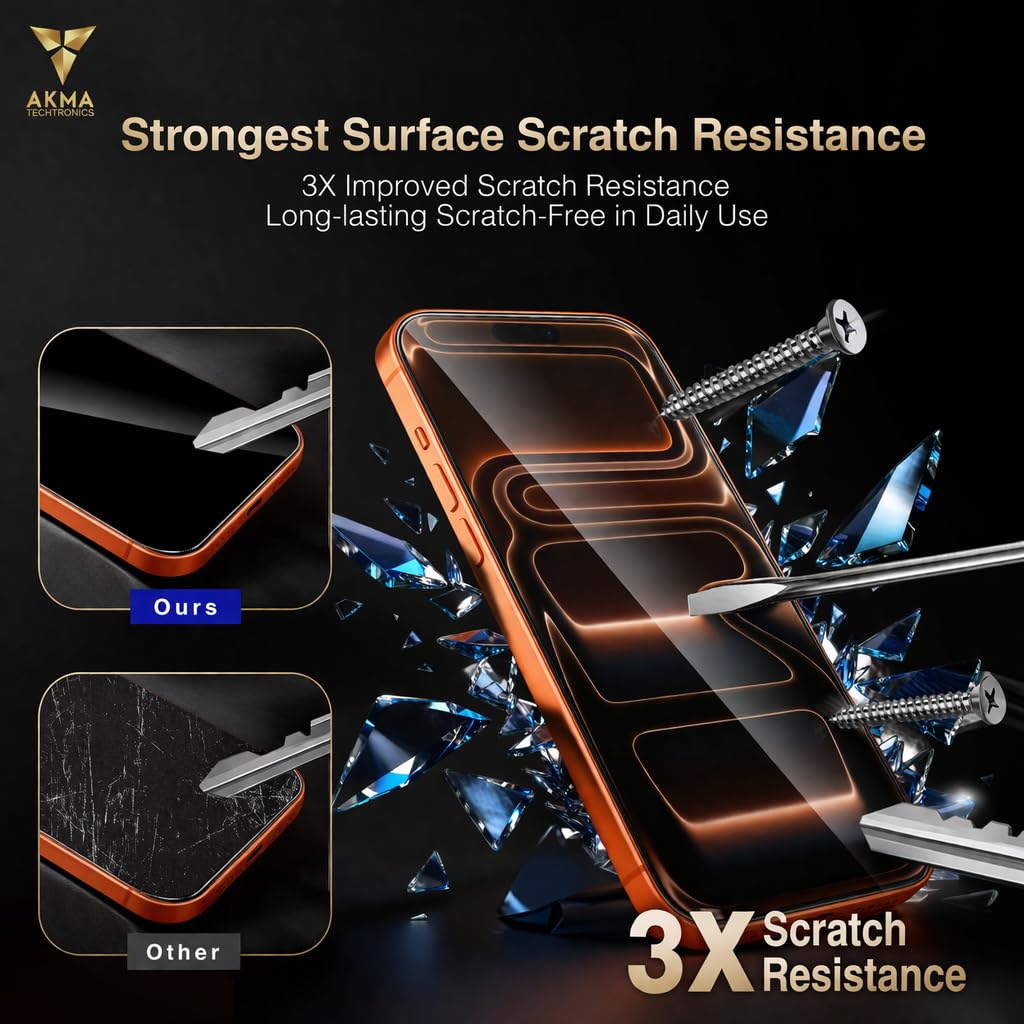 AKMA Sapphire Coated Tempered Glass Screen Protector for iPhone 17 Air | Original Sapphire Plating, 3X Scratch Resistance, 45KG Edge Resistance, Explosion Proof, 93% HD Clarity, Anti-Fingerprint Glass