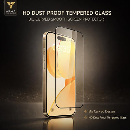 AKMA HD Dustproof Clear Glass Screen Protector for iPhone 16 Pro /17 – 9H Hardness, Ultra Clear Display, 92% Transparency, 9D Curved Edge, Full Coverage, Anti-Scratch, Smooth Touch Response