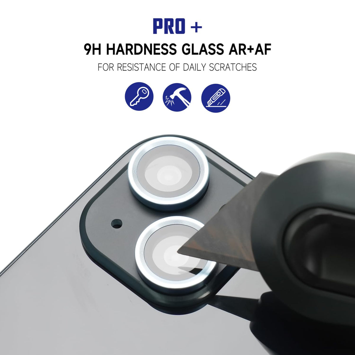 PRO+ Camera Lens Protector for iPhone 15/15 Plus / 15 Pro / 15 Pro Max | Anti-Shatter Aluminium Ring with 9H Hardness Glass | Case Friendly Individual Lens Armor (Black, iPhone 15 Pro / 15 Pro Max) - Titanium