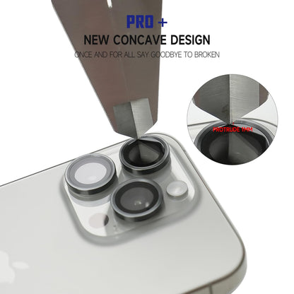 PRO+ Camera Lens Protector for iPhone 15/15 Plus / 15 Pro / 15 Pro Max | Anti-Shatter Aluminium Ring with 9H Hardness Glass | Case Friendly Individual Lens Armor (Black, iPhone 15 Pro / 15 Pro Max) - Titanium