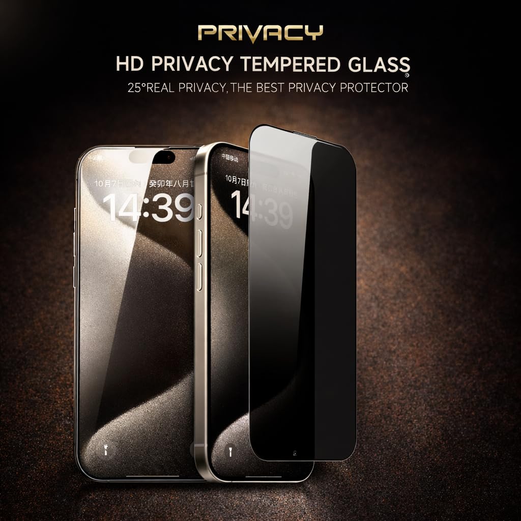 AKMA Techtronics 5X Privacy Tempered Glass Screen Protector for iPhone 15 Plus /16 Plus – Extreme Privacy, HD Anti-Spy, Super Hard Anti-Scratch, 5-Layer Reinforced Protection, Anti-Fingerprint, Ultra-Smooth Touch