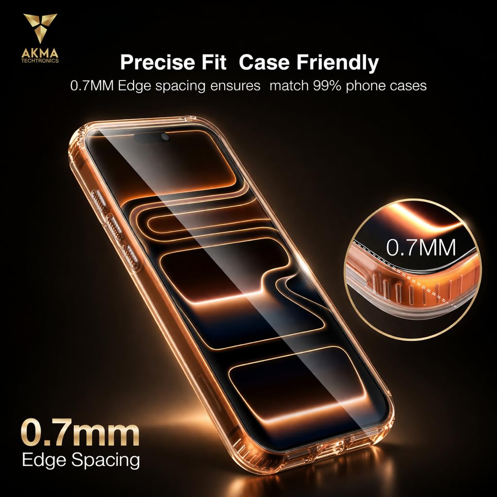 AKMA Durallium Vitrax SuperStrong Tempered Glass Screen Protector for iPhone 17 Pro Max | 9H Hardness, 15X Military Grade, 45KG Edge Resistance, 360° Ultra Toughness, 93% HD Clear, Anti-Fingerprint