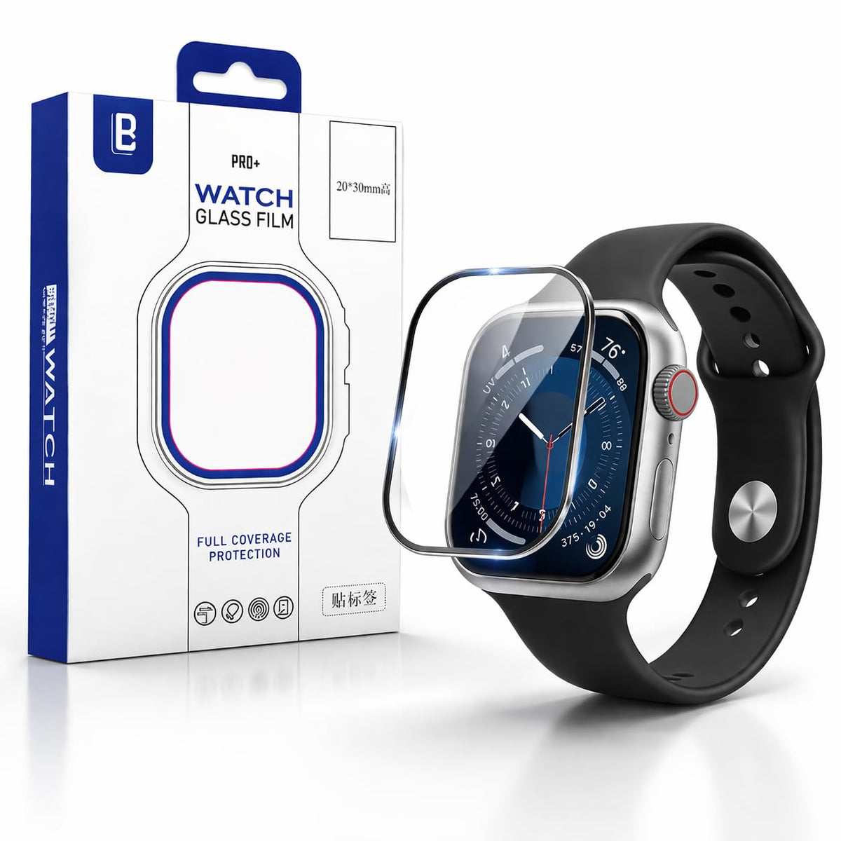 AKMA PRO+ 49MM Apple Ultra Watch 3/2/1 Tempered Glass Screen Protector (Metal border - ORANGE) – Aluminium Alloy Edge, 9H Hardness, Anti-Scratch, Ultra Clear HD, Sensitive Touch Technology, Easy Install - Silver