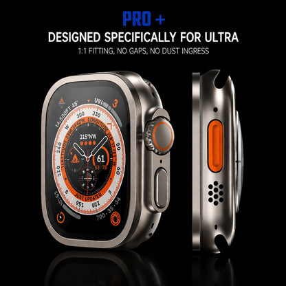 AKMA PRO+ 49MM Apple Ultra Watch 3/2/1 Tempered Glass Screen Protector (Metal border - ORANGE) – Aluminium Alloy Edge, 9H Hardness, Anti-Scratch, Ultra Clear HD, Sensitive Touch Technology, Easy Install - Silver