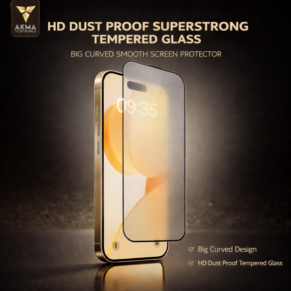 AKMA HD Dustproof Superstrong Glass Screen Protector for iPhone 15/16 – 9H+ Hardness, Heavy Duty Protection, Reinforced Strength, 9D Curved Edge, Full Coverage, Anti-Scratch, Smooth Touch Response