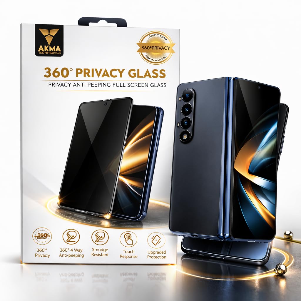 360° Privacy Tempered Glass For Samsung Z Fold 4/ Fold 5 | 4-Way Anti-Spy Screen Protector | 9H Hardness, Military-Grade Protection | Anti-Fingerprint, Bubble-Free, Case Friendly Screen Guard