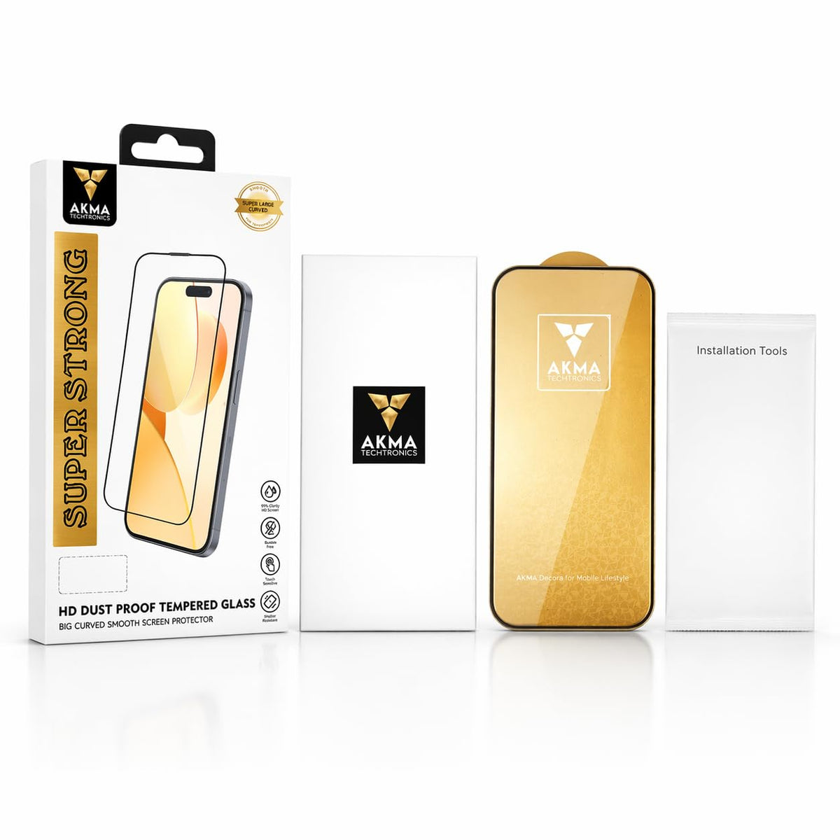 AKMA HD Dustproof Superstrong Glass Screen Protector for iPhone 15/16 – 9H+ Hardness, Heavy Duty Protection, Reinforced Strength, 9D Curved Edge, Full Coverage, Anti-Scratch, Smooth Touch Response