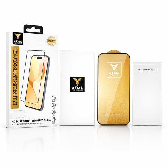 AKMA HD Dustproof Superstrong Glass Screen Protector for iPhone 15/16 – 9H+ Hardness, Heavy Duty Protection, Reinforced Strength, 9D Curved Edge, Full Coverage, Anti-Scratch, Smooth Touch Response
