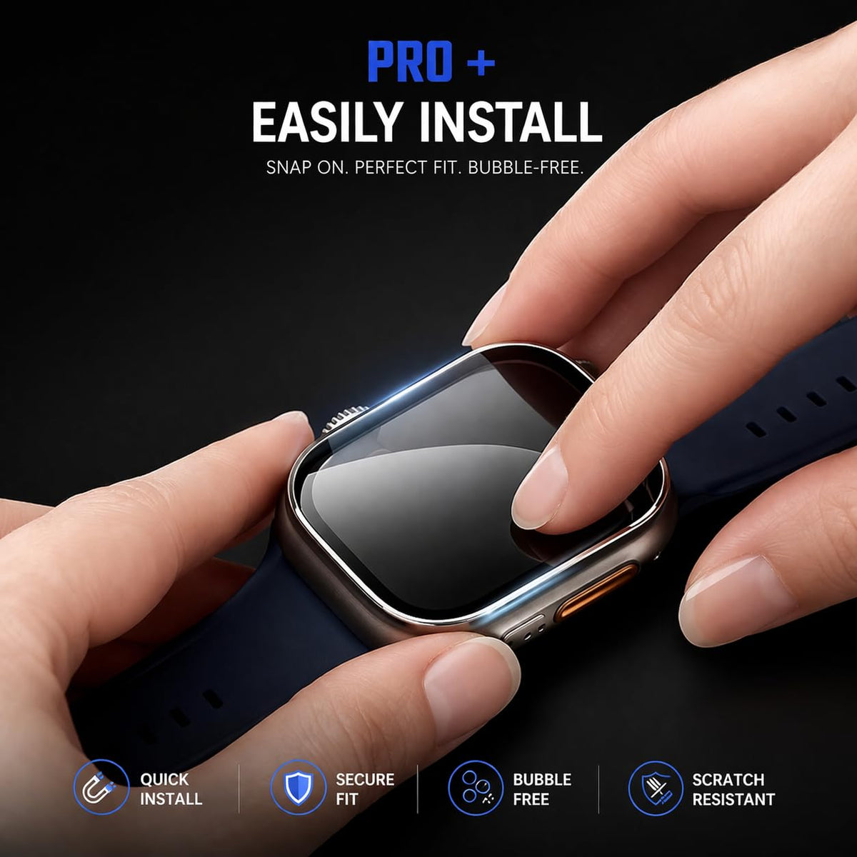 AKMA PRO+ 49MM Apple Ultra Watch 3/2/1 Tempered Glass Screen Protector (Metal border - ORANGE) – Aluminium Alloy Edge, 9H Hardness, Anti-Scratch, Ultra Clear HD, Sensitive Touch Technology, Easy Install - Silver