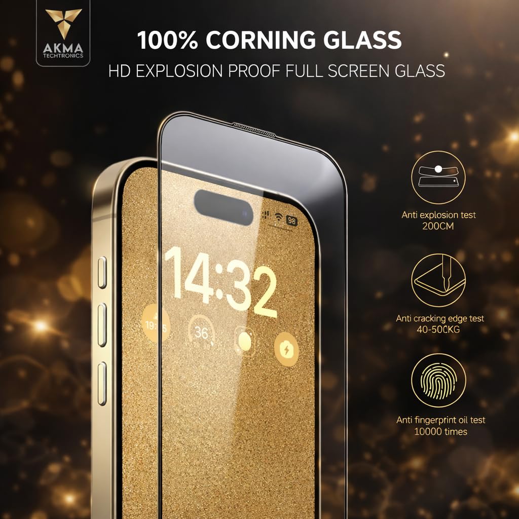 AKMA 100% Corning Glass Screen Protector for iPhone 15 Plus /16 Plus - Original Corning Material, 9H Hardness, 6X Stronger, Ultra HD Clear, Scratch & Explosion Resistance, Ultra Sensitive Touch
