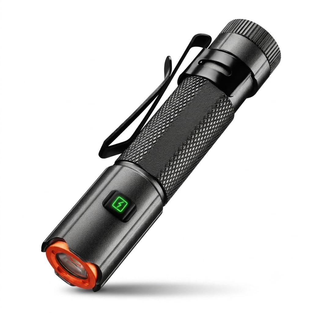 Powerful Tactical LED Flashlight 1500 Lumens High-Power XHP35 LED Micro Portable Light, 6 Modes with Red/Blue Strobe, Type-C Rechargeable 14500 Battery, Strong Magnetic Tail & Pocket Clip