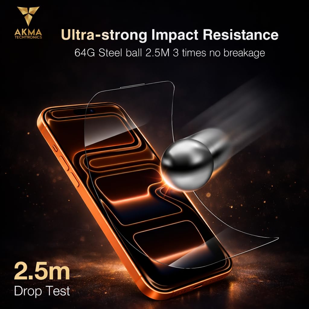AKMA Durallium Vitrax SuperStrong Tempered Glass Screen Protector for iPhone 17 Pro Max | 9H Hardness, 15X Military Grade, 45KG Edge Resistance, 360° Ultra Toughness, 93% HD Clear, Anti-Fingerprint