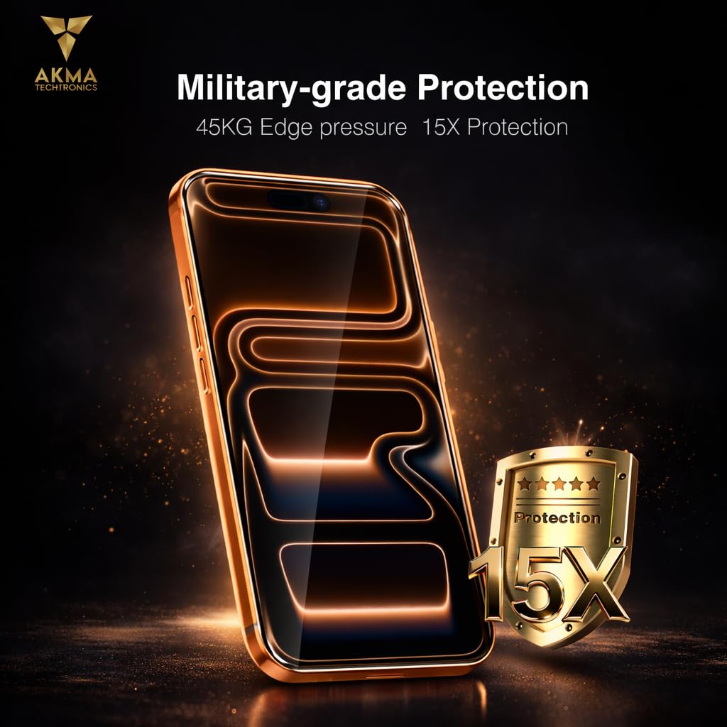 AKMA Durallium Vitrax SuperStrong Tempered Glass Screen Protector for iPhone 17 Pro | 9H Hardness, 15X Military Grade, 45KG Edge Resistance, 360° Ultra Toughness, 93% HD Clear, Anti-Fingerprint