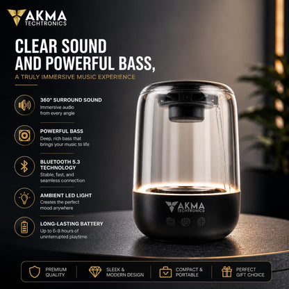 Studio Mini Portable Bluetooth Speaker - Transparent Wireless Speaker with Bluetooth 5.3, Powerful Bass, 360° Clear Sound & Ambient LED Lights, Built-in Mic, Supports TF Card & USB Flash Drive