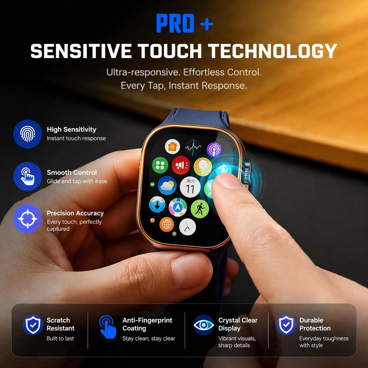 AKMA PRO+ 49MM Apple Ultra Watch 3/2/1 Tempered Glass Screen Protector (Metal border - ORANGE) – Aluminium Alloy Edge, 9H Hardness, Anti-Scratch, Ultra Clear HD, Sensitive Touch Technology, Easy Install - Silver
