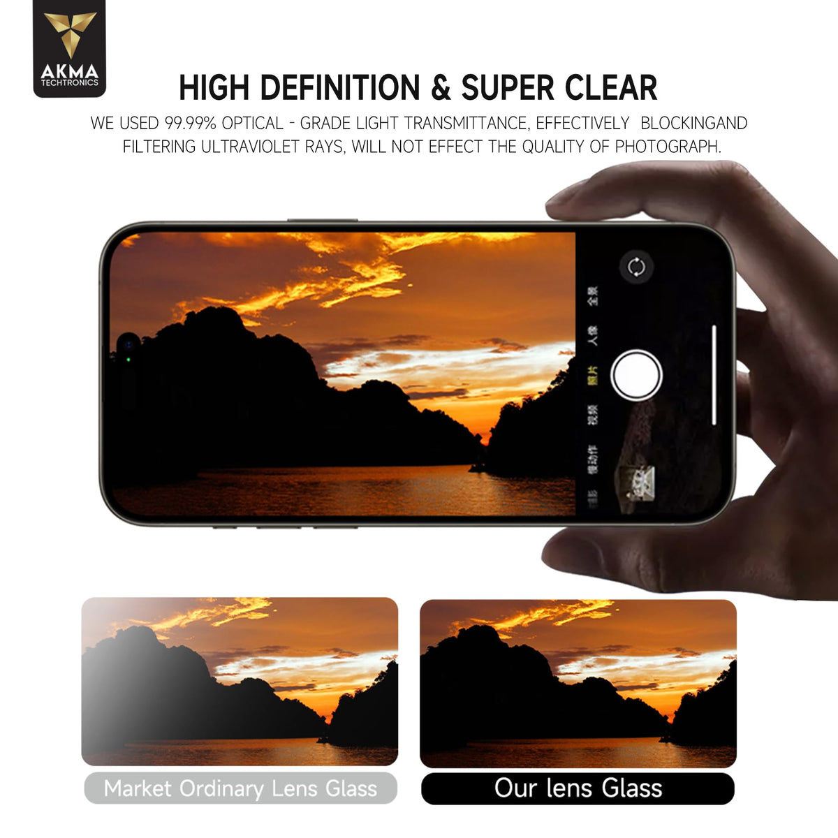 AKMA PVD Camera Lens Protector for iPhone – 9H Hardness Aviation Aluminum Armor Glass, HD Clarity, Case Friendly, Anti-Scratch & Easy Auto-Alignment Installation Kit (Black, iPhone 15/15 Plus) - Yellow