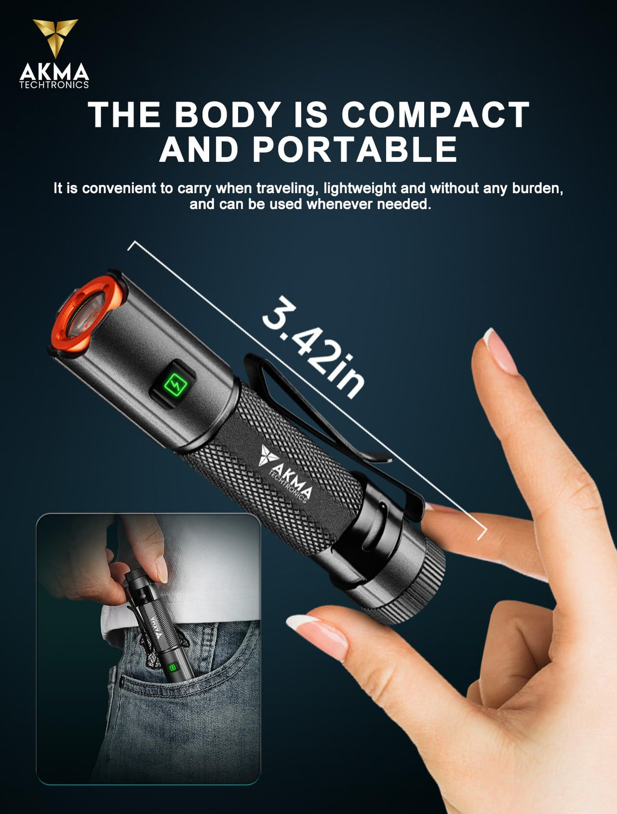 Powerful Tactical LED Flashlight 1500 Lumens High-Power XHP35 LED Micro Portable Light, 6 Modes with Red/Blue Strobe, Type-C Rechargeable 14500 Battery, Strong Magnetic Tail & Pocket Clip
