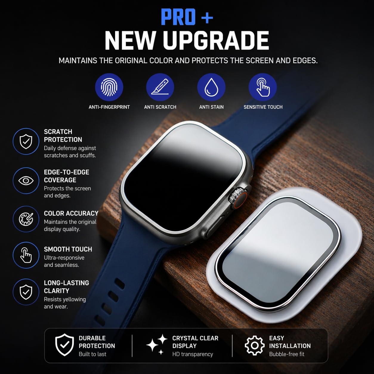AKMA PRO+ 49MM Apple Ultra Watch 3/2/1 Tempered Glass Screen Protector (Metal border - ORANGE) – Aluminium Alloy Edge, 9H Hardness, Anti-Scratch, Ultra Clear HD, Sensitive Touch Technology, Easy Install - Silver