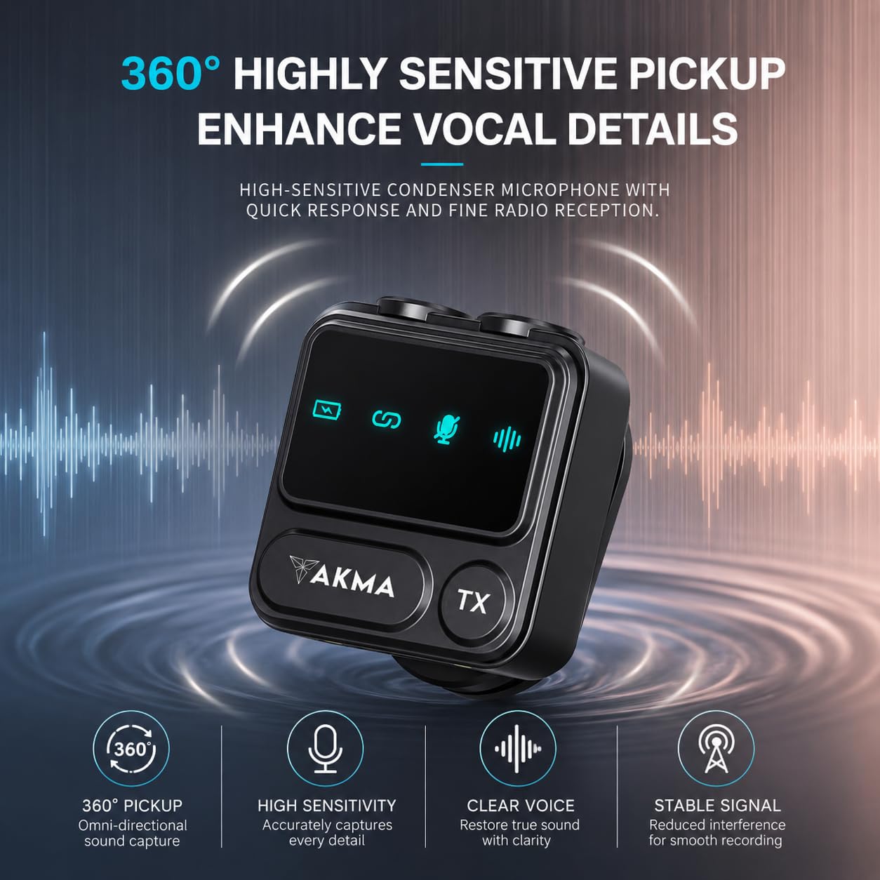 Wireless Collar Mic for iPhone & Android, Dual Channel Wireless Microphone with Charging Case, AI Noise Reduction, 30H Battery, 200m Range, Plug & Play Lapel Mic for Vlogging, Live Streaming - Default