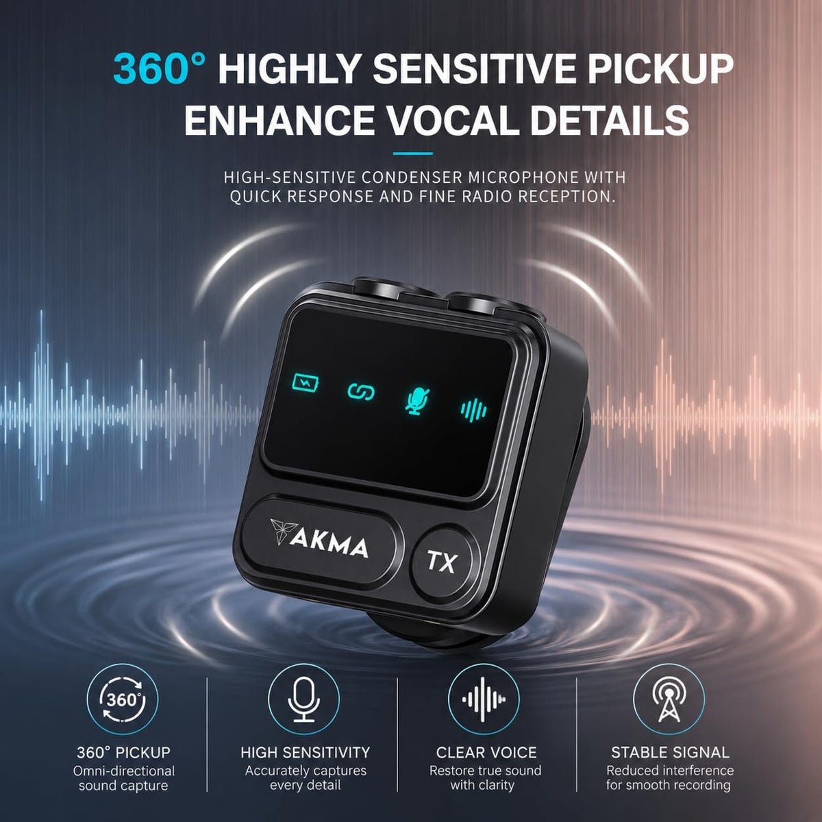 Wireless Collar Mic for iPhone & Android, Dual Channel Wireless Microphone with Charging Case, AI Noise Reduction, 30H Battery, 200m Range, Plug & Play Lapel Mic for Vlogging, Live Streaming - Default
