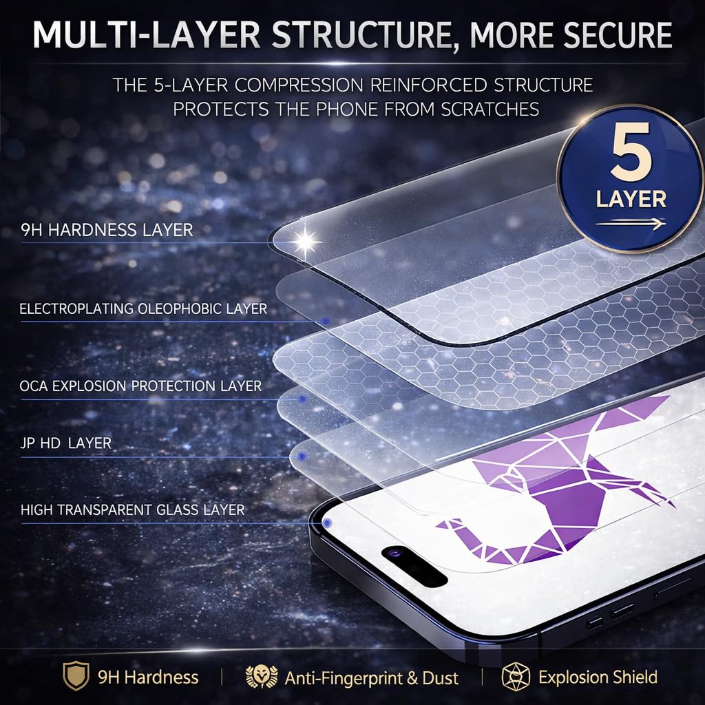 AKMA PRO+ 3D HD Curved Tempered Glass Screen Protector for iPhone 15 Plus /16 Plus – Ultra Strong, Full Coverage, Rounded 3D Corners, Explosion-Proof, Scratch Resistant, Anti-Fingerprint, 5-Layer Reinforced