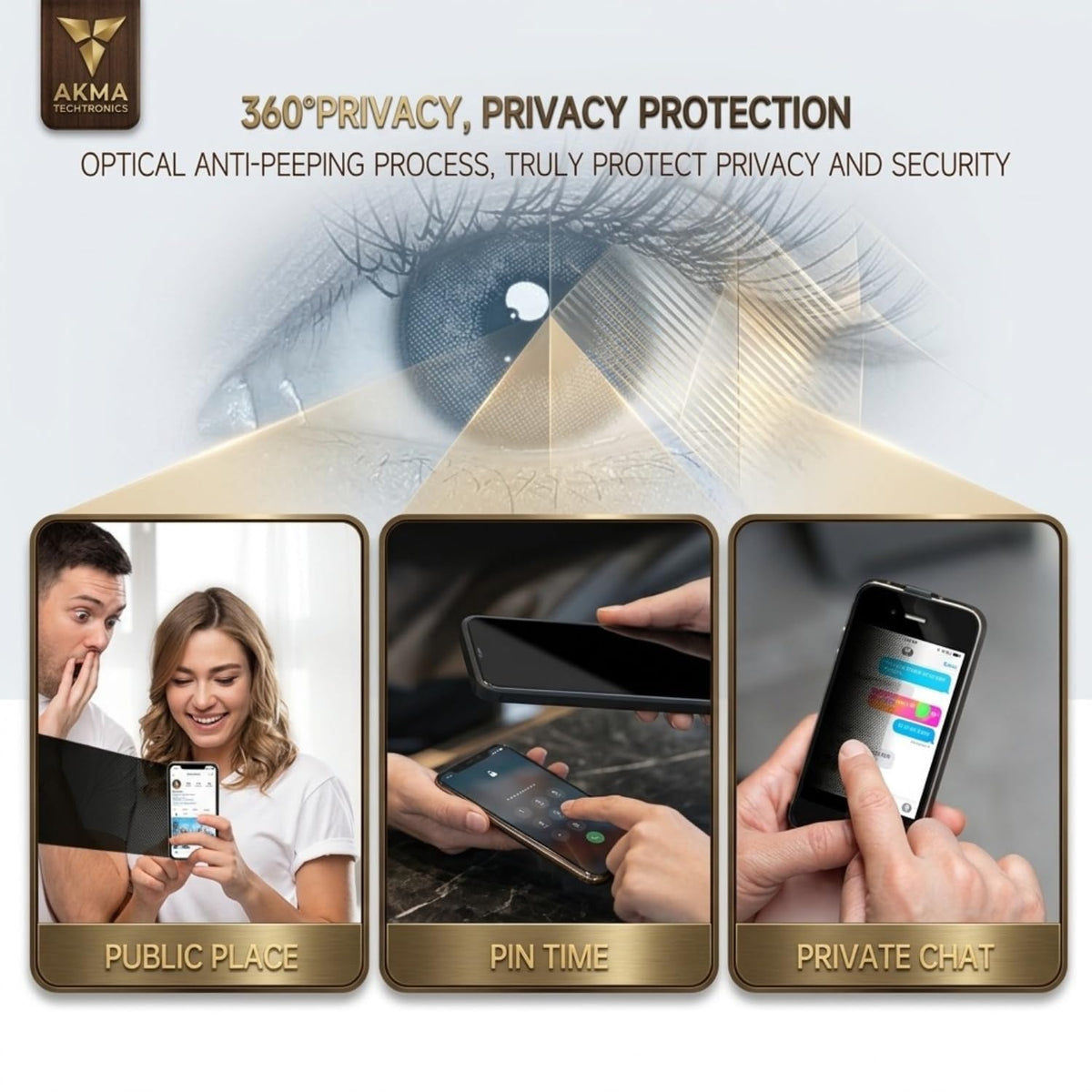 AKMA TECHTRONICS 360° Privacy Tempered Glass For iPhone 17 Pro | 4-Way Anti-Spy Screen Protector | 9H Hardness, Military-Grade Protection | Anti-Fingerprint, Bubble-Free, Case Friendly Screen Guard