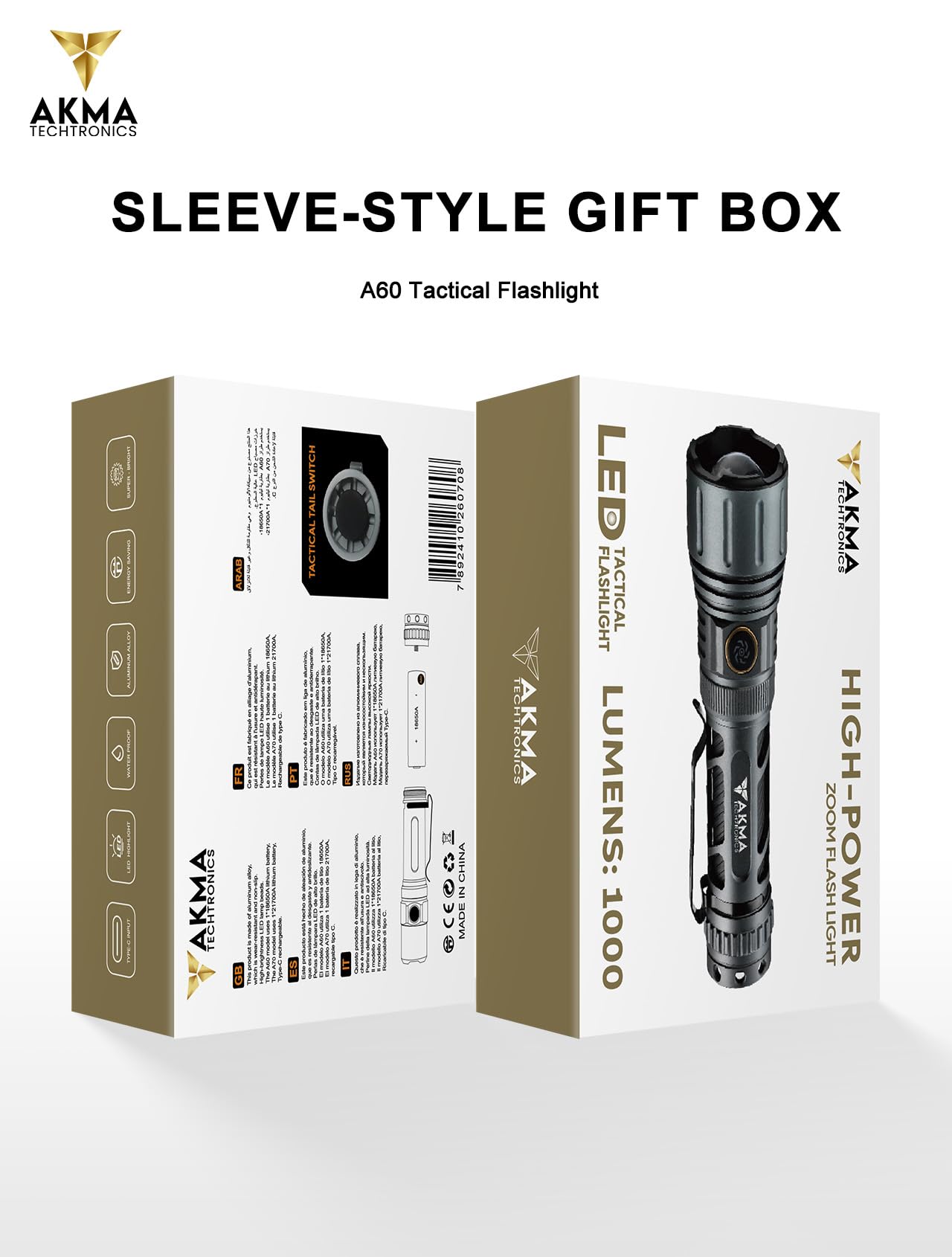 Powerful Tactical LED Flashlight 1000 Lumens, High-Power Waterproof Torch Light with 3rd Gen White Laser Emitter, Telescopic Zoom, 6 Modes & Type-C, Rechargeable Battery for Camping & Home Emergency