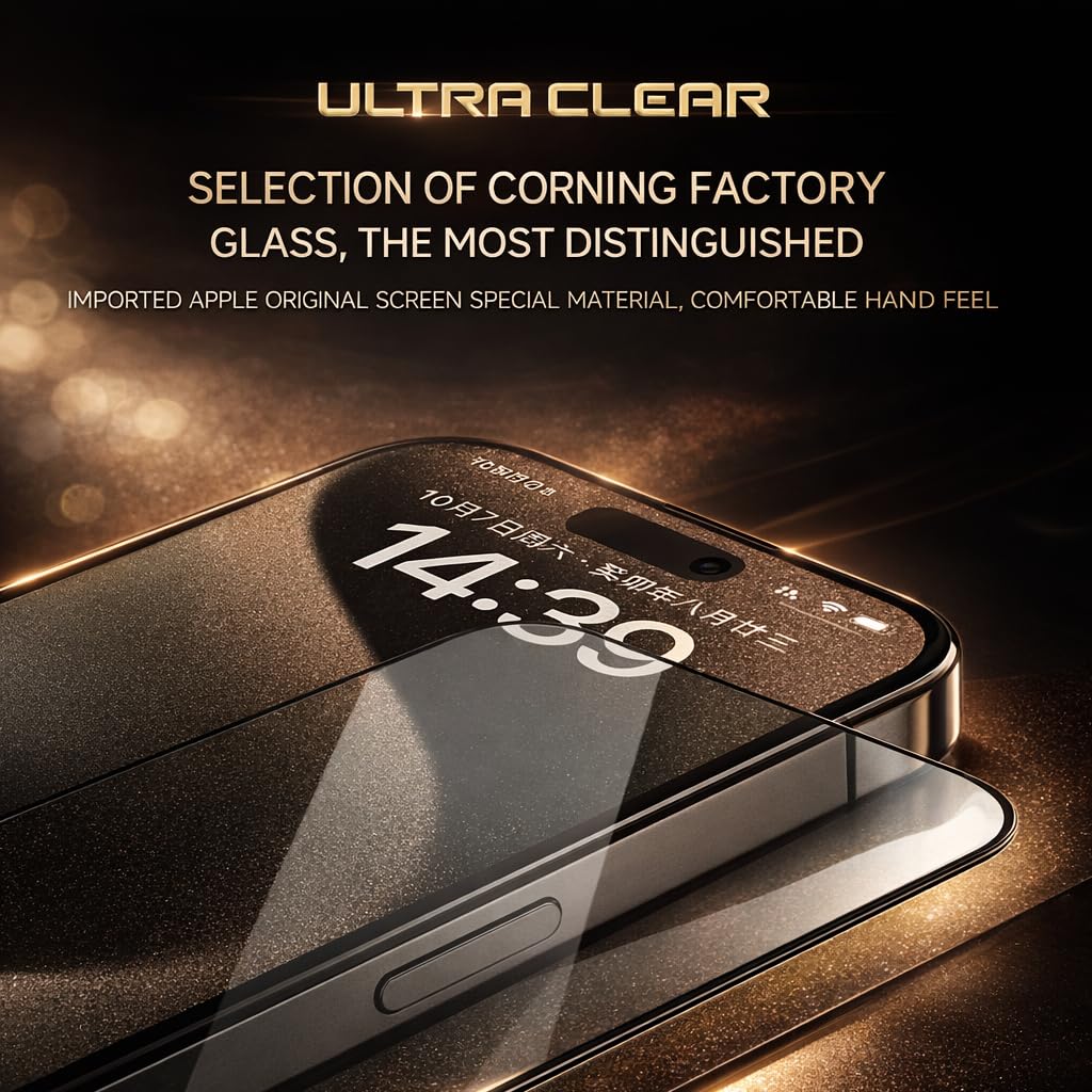 AKMA Corning Ultra Tempered Glass Screen Protector for iPhone 15 / 16 – Original Corning Screen, 9H Hardness, Ultra HD Clear, 50 KG Pressure Resistant, Anti-Explosion, Anti-Scratch, Anti-Fingerprint, Bubble-Free