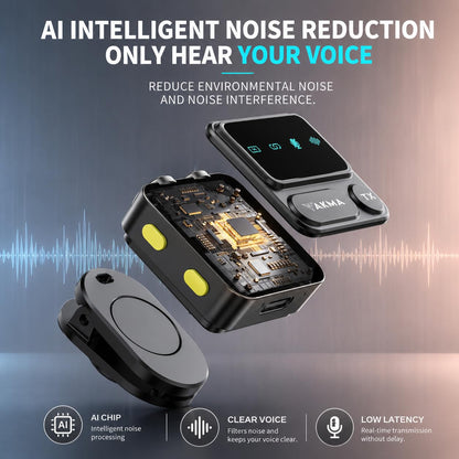 Wireless Collar Mic for iPhone & Android, Dual Channel Wireless Microphone with Charging Case, AI Noise Reduction, 30H Battery, 200m Range, Plug & Play Lapel Mic for Vlogging, Live Streaming - Default